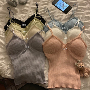 Pure Style Spice Girl Lace Sling Vest with Chest Pad Women's Sweet Outer Wear Inner Sexy Back Base Top
