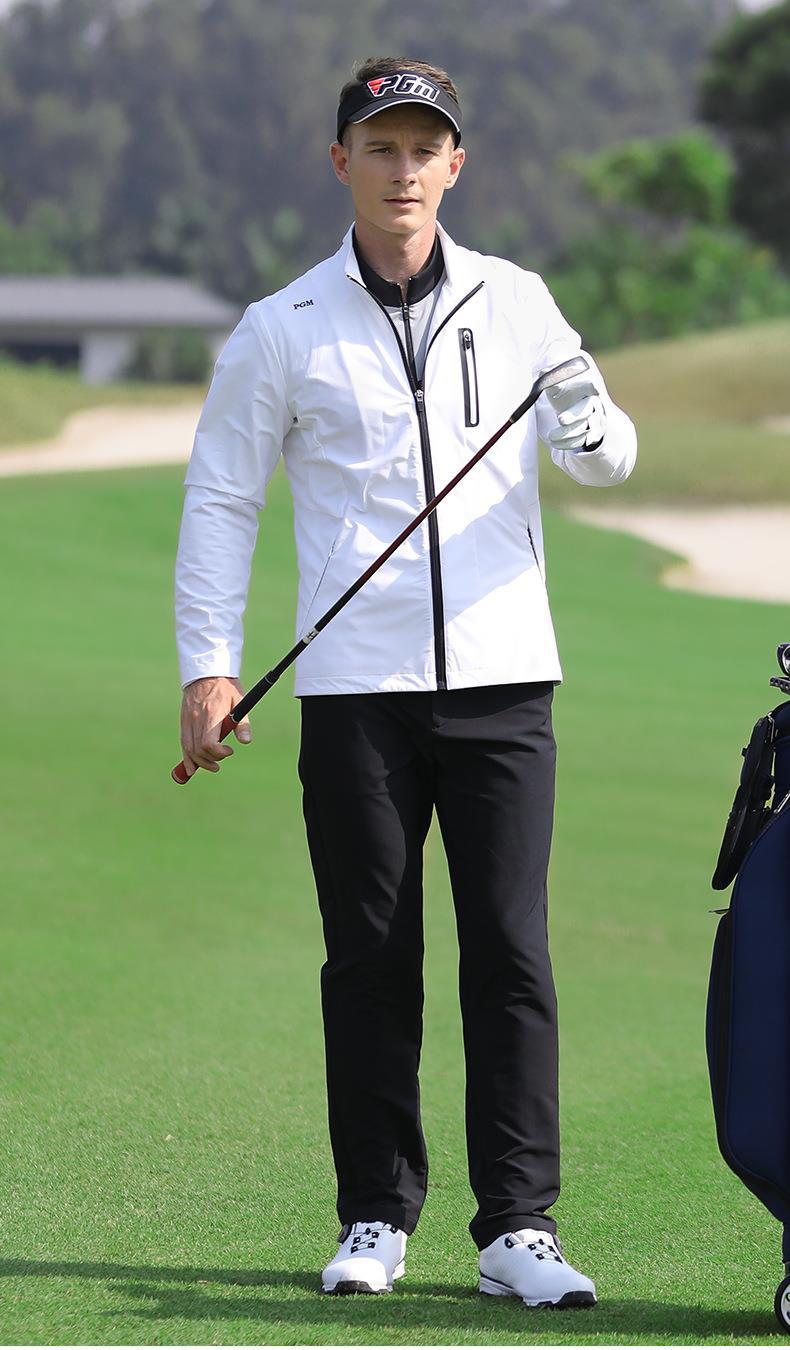 Áo khoác chống gió nam dài tay PGM Golf – thiết kế cổ đứng, nhẹ thoải mái — YF376 Áo khoác nam dài tay màu xanh nước biển, YF376 Áo khoác nam dài tay màu trắng, YF387 Áo khoác dây kéo dài tay nam màu trắng, YF376 Áo khoác nam dài tay màu đỏ chi tiết 5