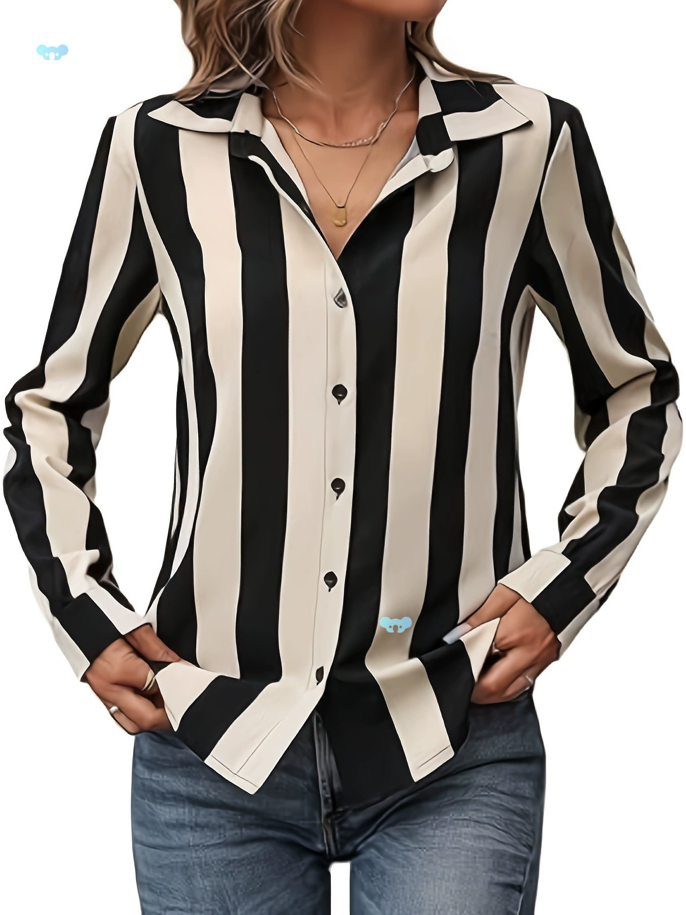 Женская элегантная полосатая шифоновая рубашка с длинным рукавом для повседневной носки