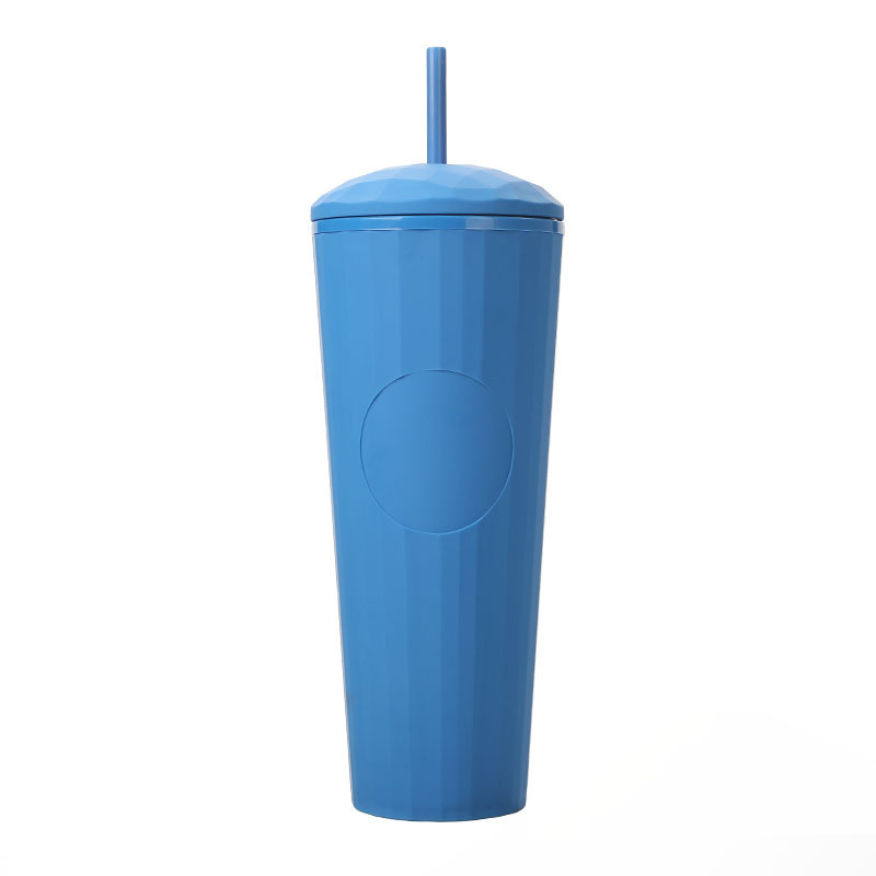 夏用女性向け二重構造シンプルプラスチックカップ 大人向けクリエイティブで持ち運びやすいおしゃれな冷水用ストロー付き携帯カップ|undefined