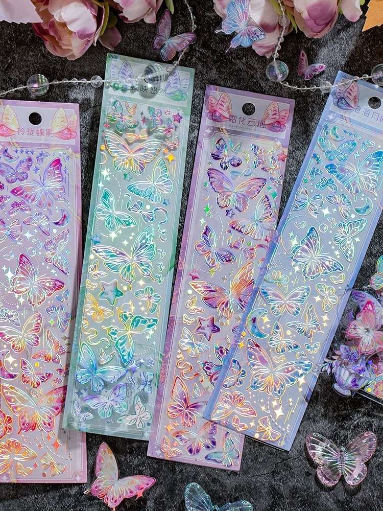 Xiaomeng Mie Butterfly трехмерное горячее золото pet водонепроницаемая наклейка лазерная фэнтезийная бабочка ручной дневник декоративный материал наклейки