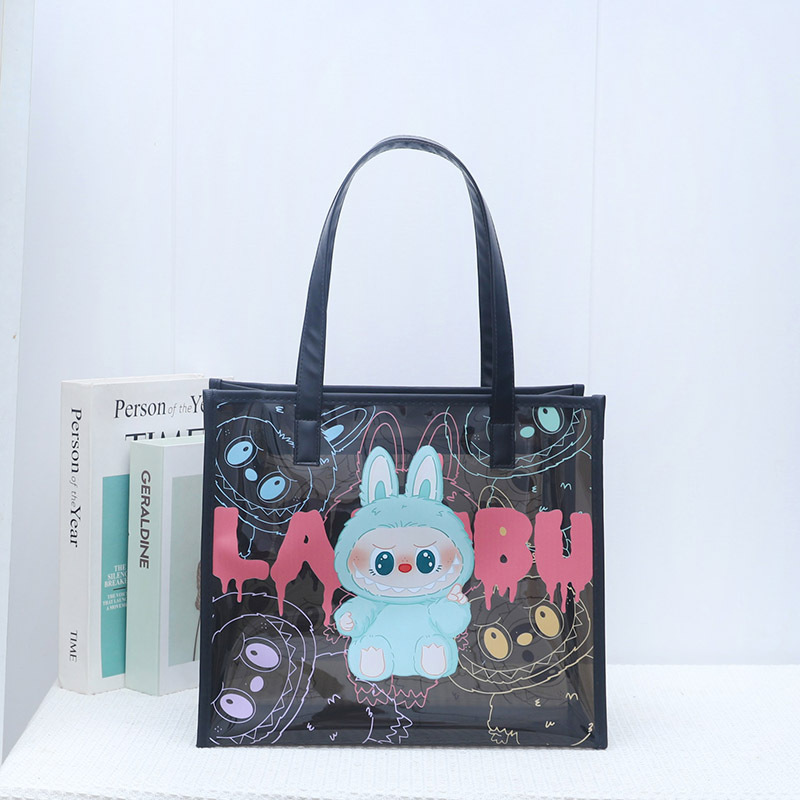 爆款labubu现货透明个性黑色毕业礼袋PVC购物手提袋升学果冻包