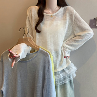 2025 Summer New Large Size Loose Solid Color Versatile Sun Protection Air Conditioning Hollow Thin Pullover Knit Top
