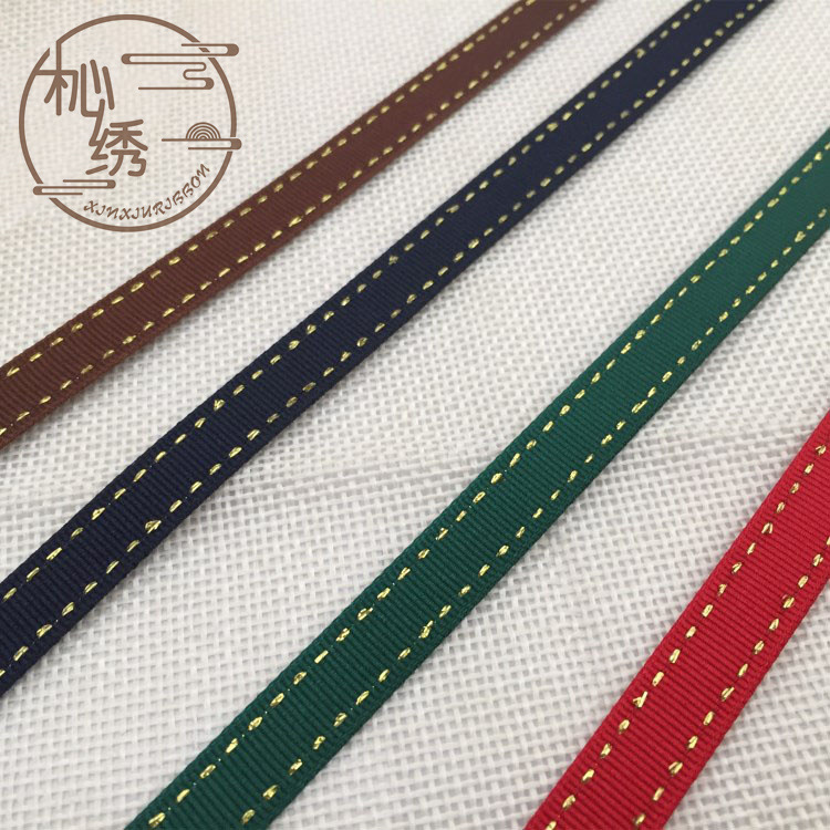 圣诞彩带批发玩具DIY烘焙礼盒包装1cm跳点带金丝跳线罗纹织带