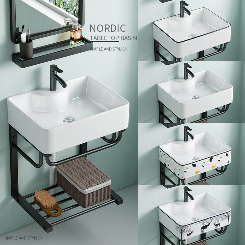 Montado en la pared lavabo gabinete combinación lavabo de cerámica hogar mini balcón pequeño apartamento baño lavabo