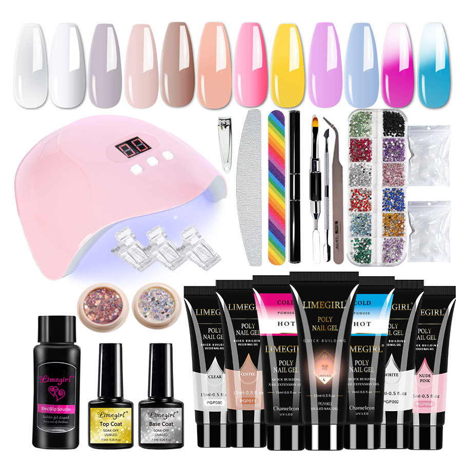 Transfronterizo nuevo 12 herramientas de pegamento de extensión de cristal traje lámpara de uñas herramientas de joyería conjunto completo sellado pegamento inferior en stock