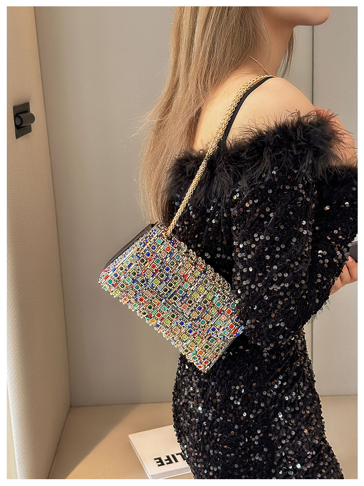New foreign trade European and American retro underarm bag, casual and fashionable rhinestone small bag, niche single-shoulder bag, crossbody dinner bag undefined