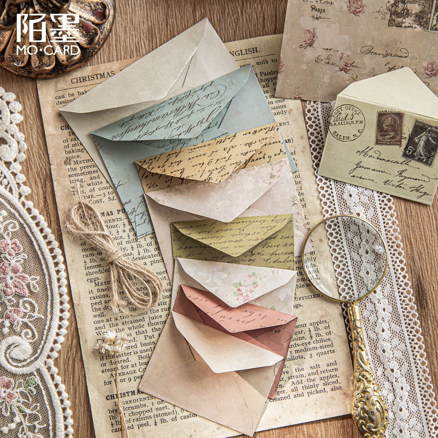 Mo Mo Ivory White Mini Sobres Set Post Time Series Confesión retro Cartas de amor Almacenamiento de tarjetas de felicitación