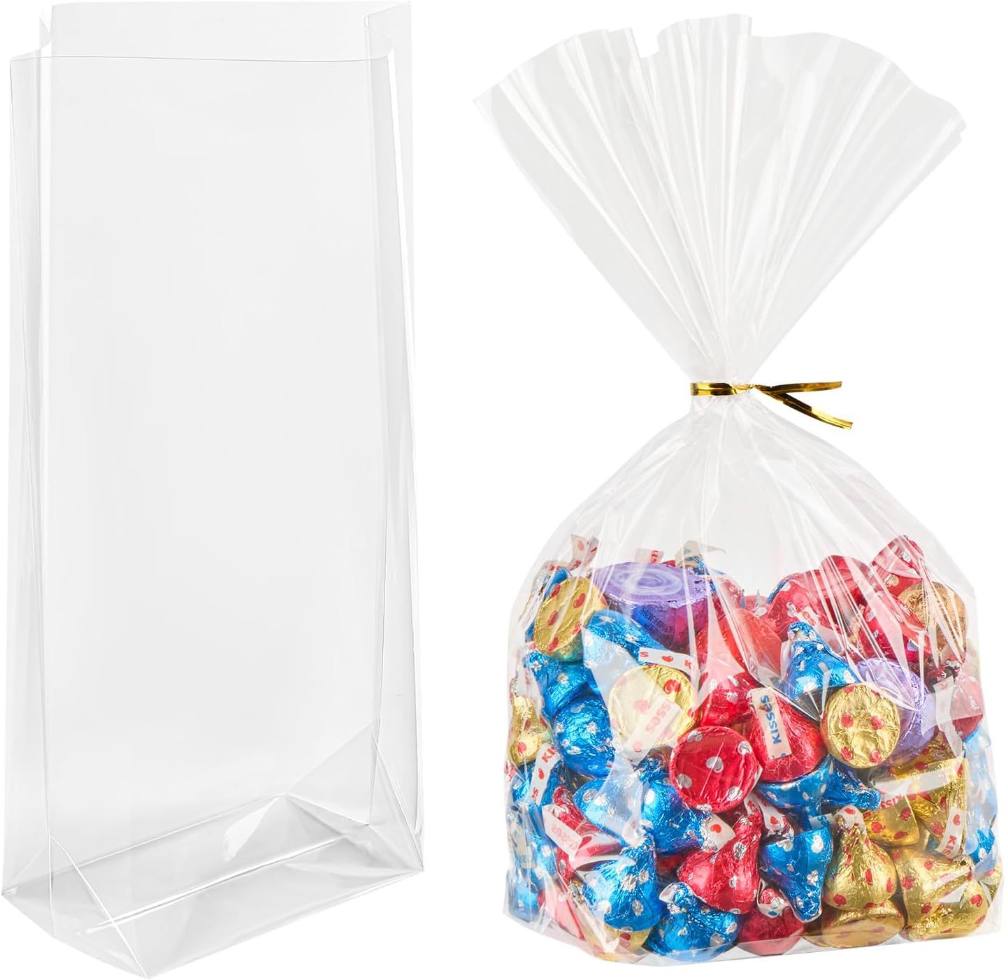 Lotes transparentes de bolsas de vidrio cóncavas insertadas en bolsas de plástico de bolsillo plano de pan dulces palomitas de maíz