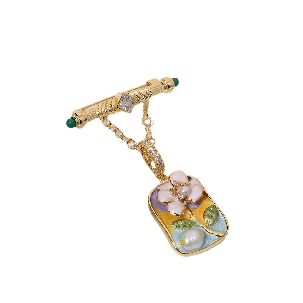 Pintura al óleo de alto color Jardín de Monet Broche de perlas barroco nicho diseño original esmalte corset al por mayor image 5