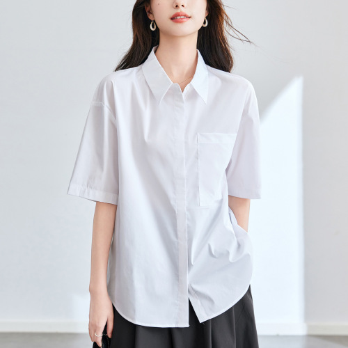 Cotton Cocoon Women's White Short-Sleeve Shirt 2025 Summer New Commute Fashion Korean Style White Shirt Casual Matchable