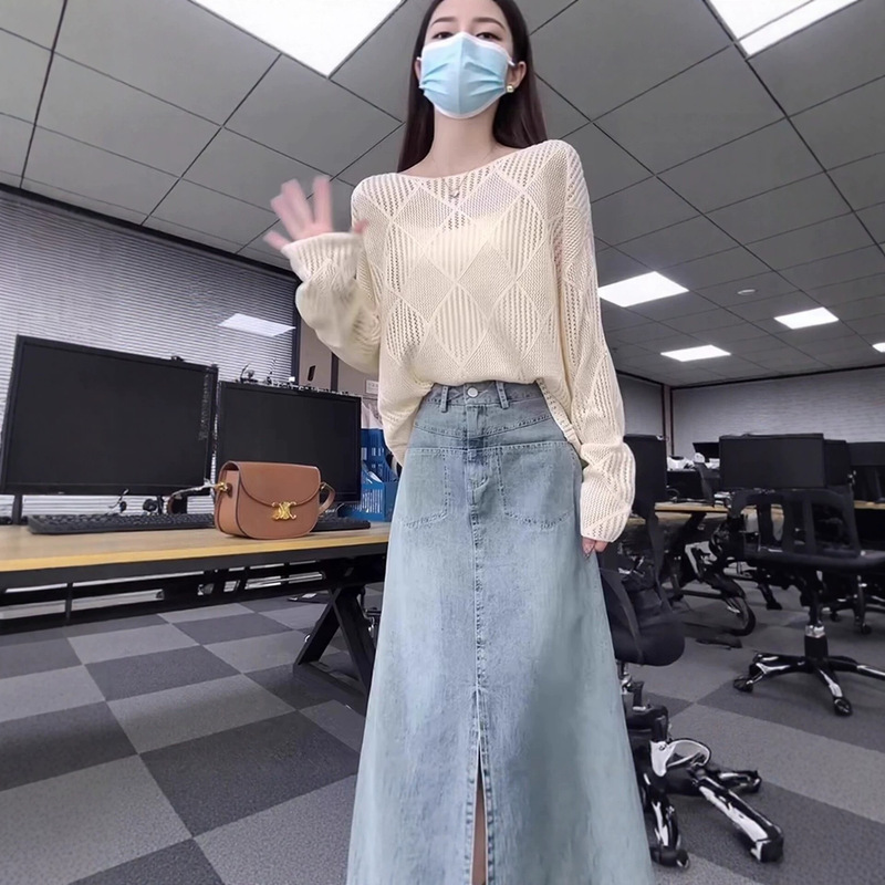 Fashionable New Hollow Knit Women's T-Shirt 2026 Autumn Loose Slimming Versatile Thin Breathable Long Sleeve Top Fashionable New Hollow Knit Women's T-Shirt 2026 Autumn Loose Slimming Versatile Thin Breathable Long Sleeve Top