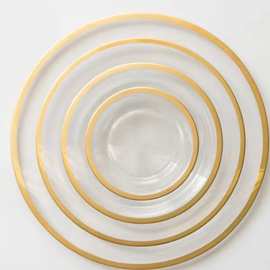 gold rim charger plate 外贸爆品金边透明玻璃盘现代简约西餐盘