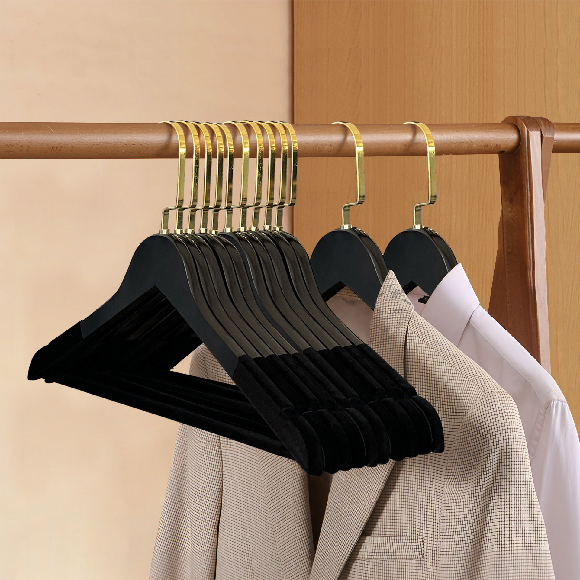 Percha de ropa de madera maciza antideslizante sin marcas para colgar ropa doméstica estante de ropa de madera armario tienda de ropa