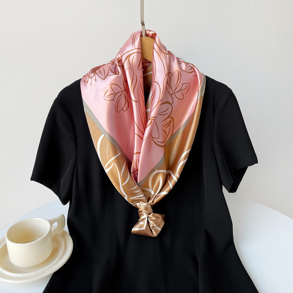Women's Large Square Silk Scarf Satin Hijab Headscarf Elegant_voghion.com