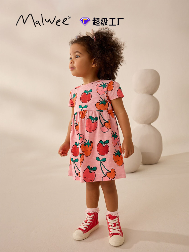 Falda de niña malwee transfronteriza verano nuevo vestido de niña de estilo occidental de cuello redondo de manga corta para niños pequeños y medianos europeos y americanos