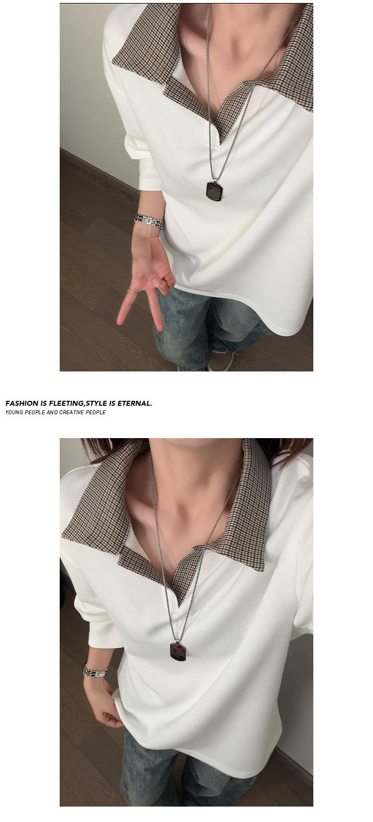 Sweatshirt dames houndstooth patroon american style los model_voghion.com