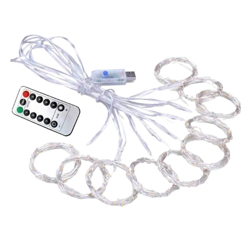 LED cortina de alambre de cobre luz 3*3 M USB de ocho funciones de control remoto de Navidad decoración dormitorio linterna luces de colores