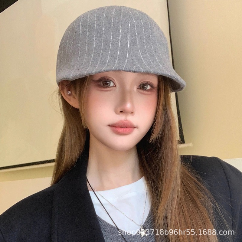 帽子女秋冬前进帽2025新款复古英伦条纹显脸小贝雷外贸跨境亚马逊|undefined