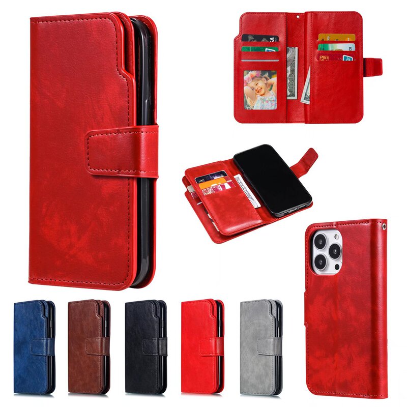Suitable for iPhone 17 Nine-Card Wallet Phone Case, Apple 16 Multi-Functional Leather Case, S25 Card-Insert Flip Cover Protective Case