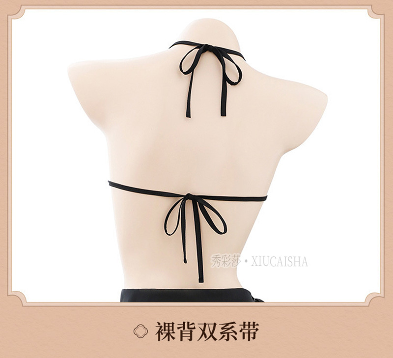 Sexy Chiffon Bellyband Pajama Set with Skirt and Thong, Sheer Mesh Roleplay Lingerie — detail image 11