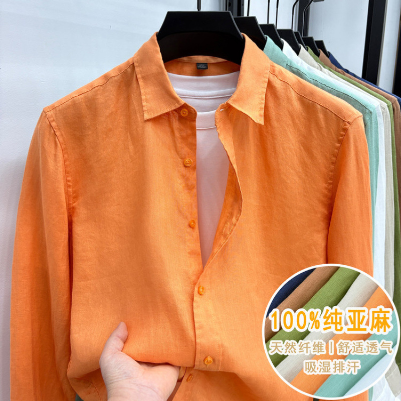 【Linen】【New for Spring】Pure Linen Shirts for Young and Middle-Aged People in Candy Color Series Long-Sleeved Shirts 2026 【Linen】【New for Spring】Pure Linen Shirts for Young and Middle-Aged People in Candy Color Series Long-Sleeved Shirts 2026