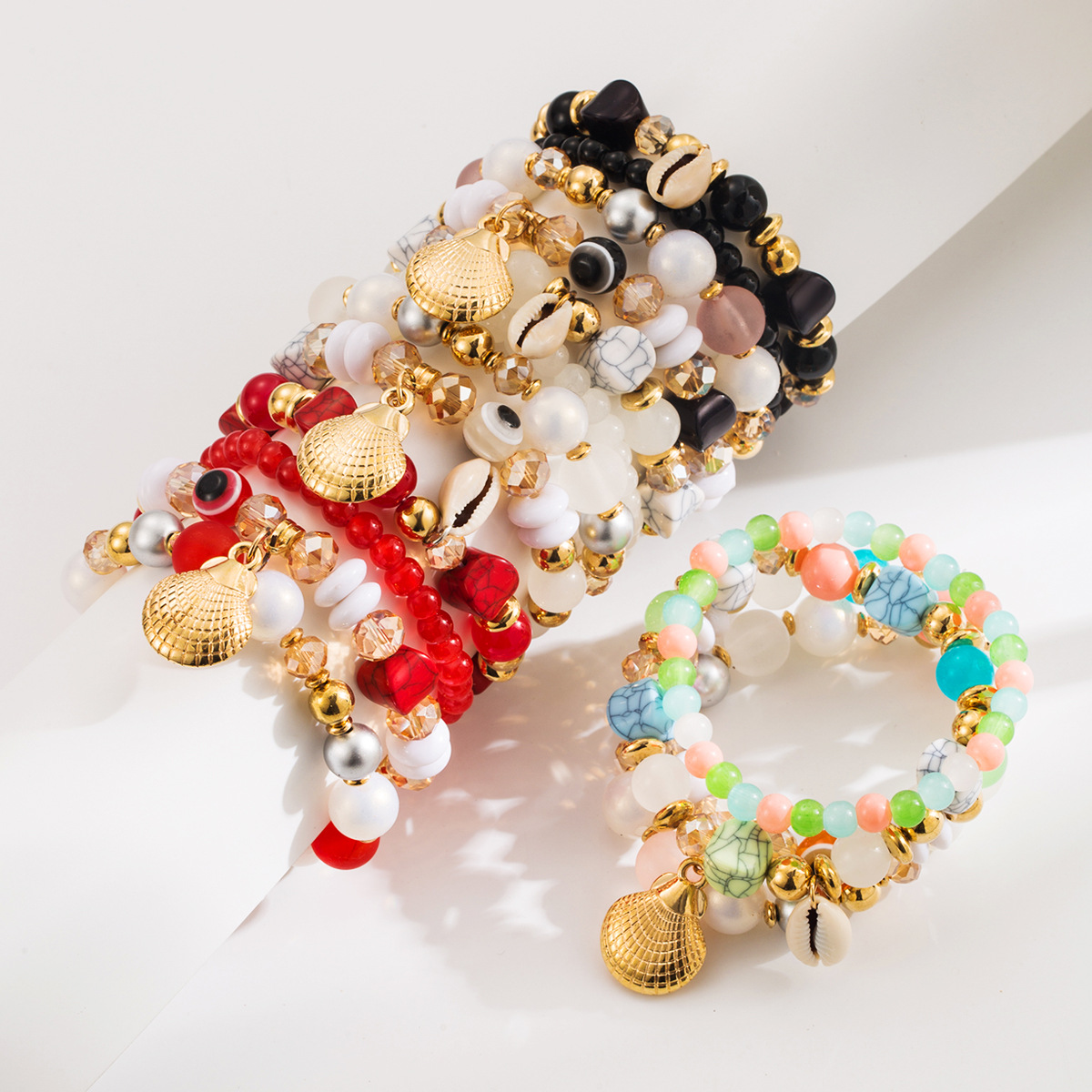 60g Weight Alloy Pendant Material Bracelets Classification Beaded Chain Material Beaded Chain Chain Type 1 Set Quantity Holiday, Daily Occasion Beaded, Alloy, Shell Material Geometric Pattern All Seasons Season Women's Gender Vacation Style Vacation Geometric Beaded Alloy Shell Beaded Chain Beaded Bracelets Wholesale 6