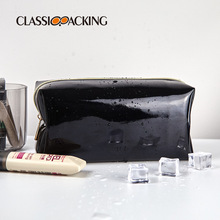 新款方形黑色整理包洗漱拉链亮面漆皮收纳包镜面pvc革防水化妆包
