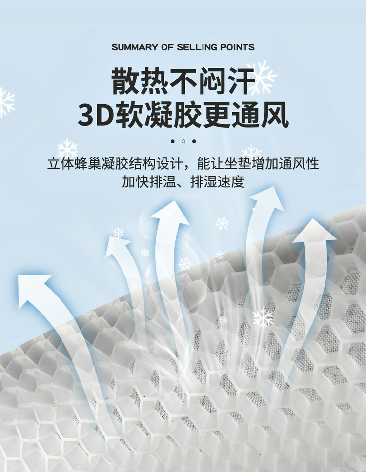 Car honeycomb gel cushion four seasons universal jelly car cushion summer cool breathable seat cushion office chair ice pad