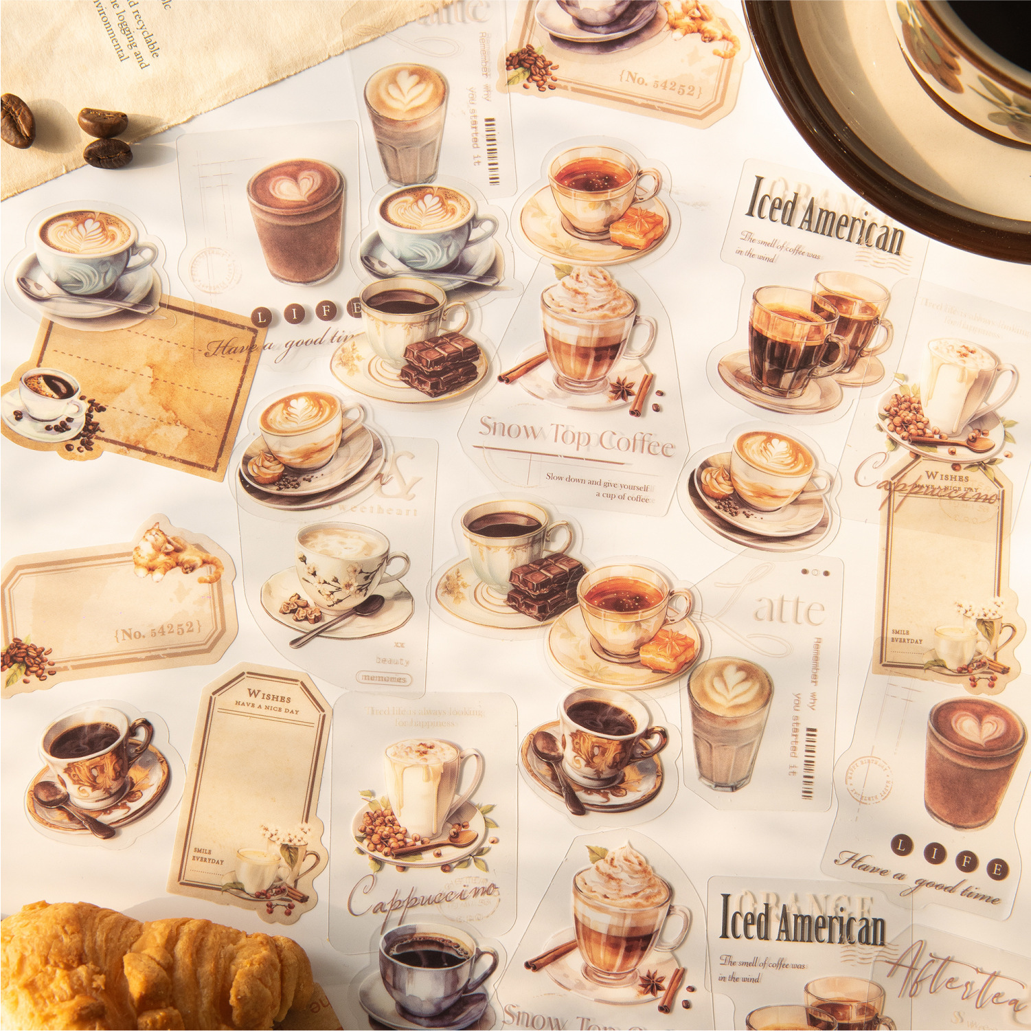 A cup of coffee time series PET sticker pack 30 watercolor hand note…
