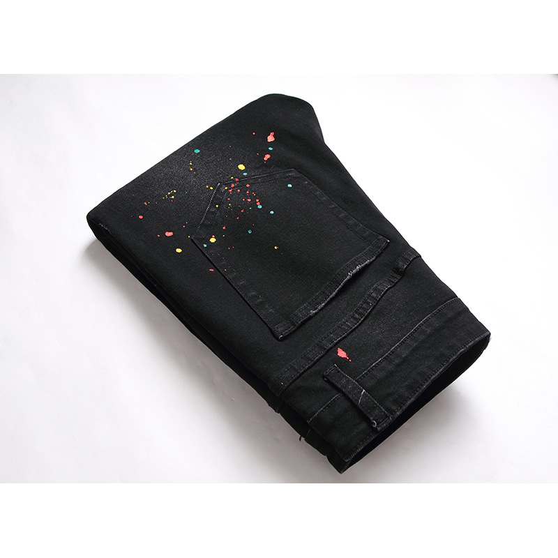 Jeans da uomo, nuovi pantaloni elasticizzati neri da uomo, jeans strappati slim fit da uomo, pantaloni personalizzati_voghion.com