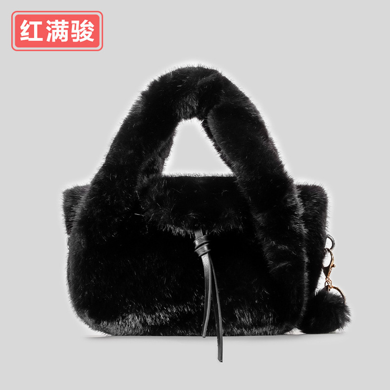 可爱毛球单肩斜挎包毛绒手提包秋冬新款人造皮草小号毛毛包女|undefined