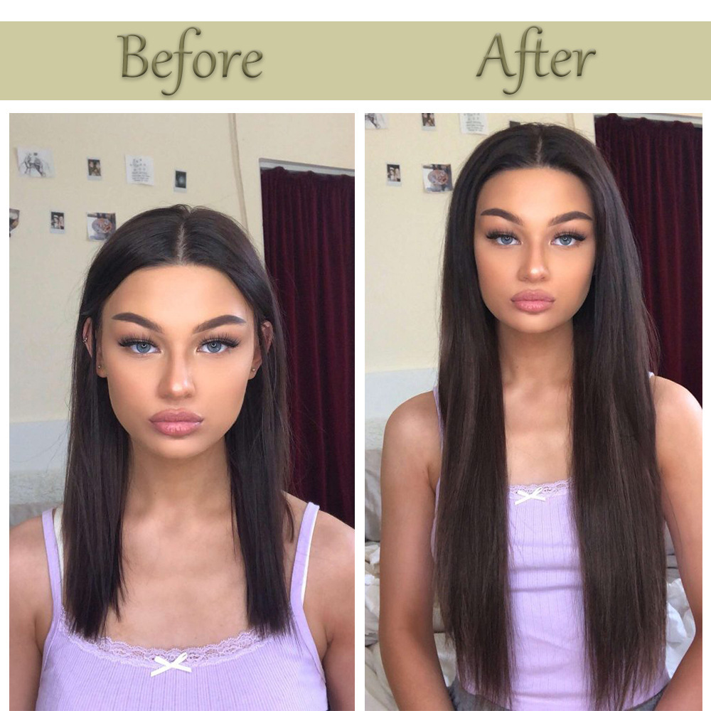 16 tarjetas de siete piezas de cabello de fijación peluca de fibra química europea y americana para mujeres peluca de fijación de cabello conjunto de cabello largo extensión de cabello recto