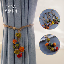 新款窗帘捆绑带 田园风布艺南瓜串纱帘扎束带 山楂花挂球窗帘扣