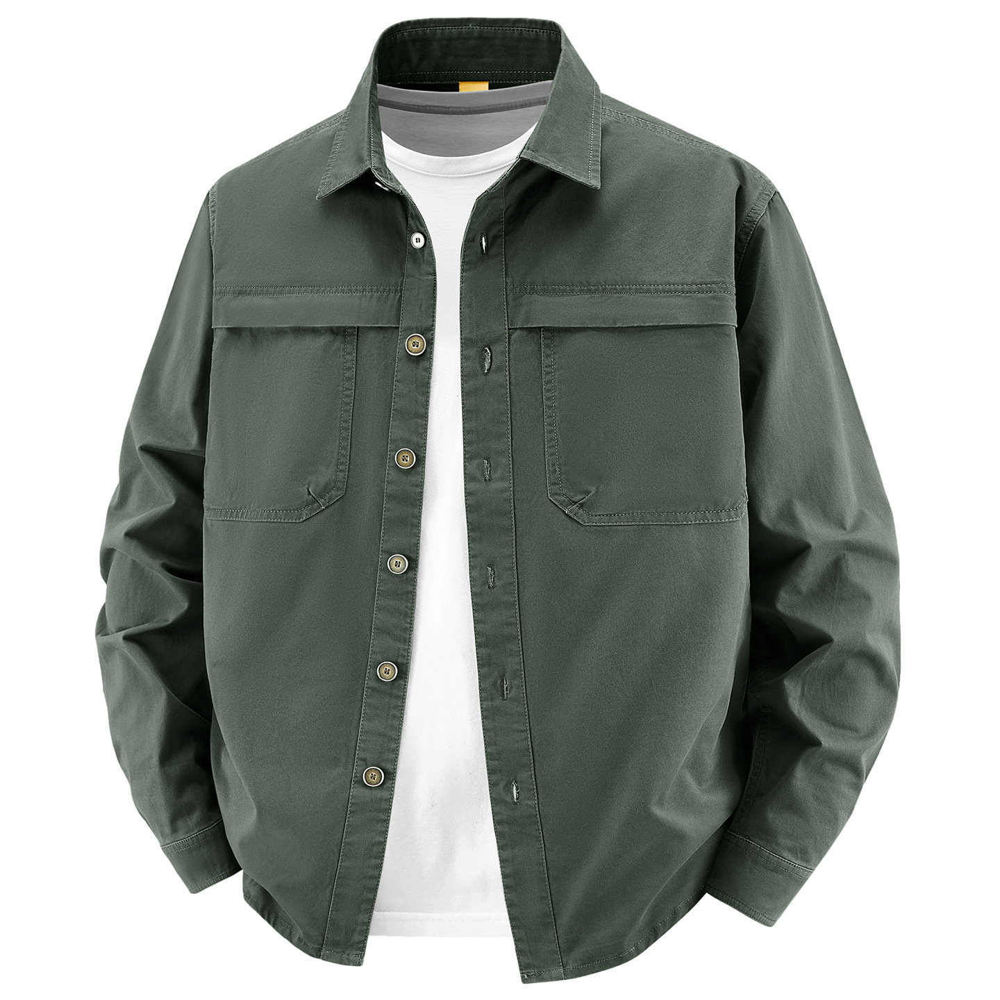 跨境男装春秋工装重磅纯棉长袖衬衫男士休闲上衣宽松翻领衬衣外套