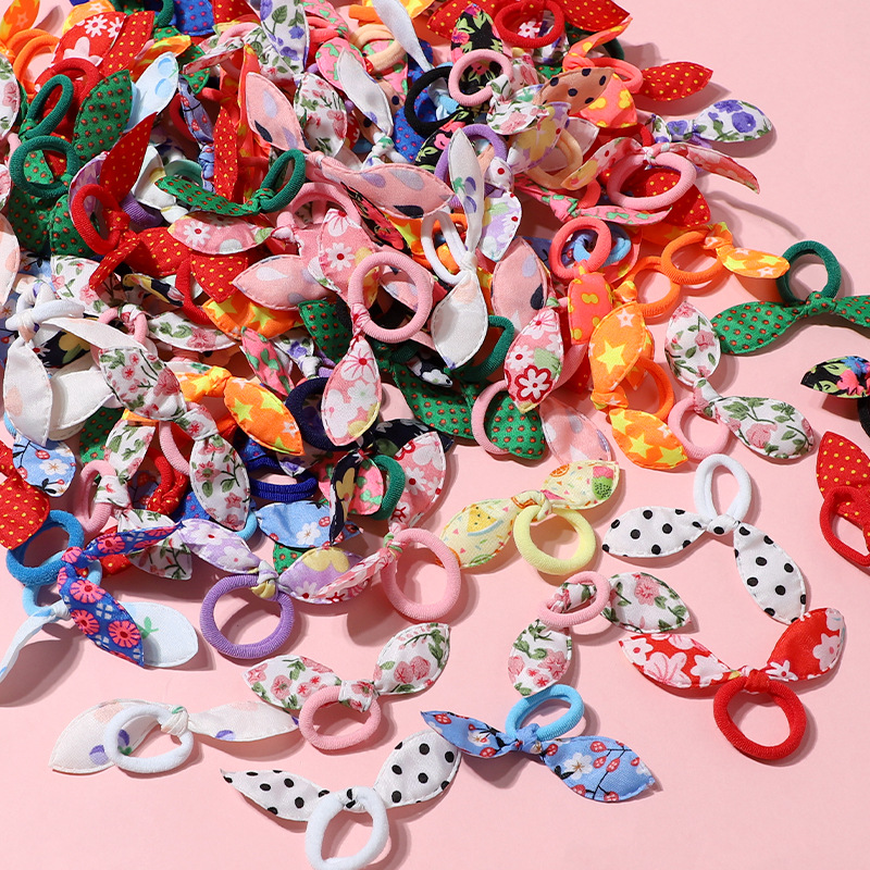 국경 간 어린이 다채로운 토끼 귀 헤어 밴드 수건 반지 소녀의 머리띠 헤어 로프 머리띠 세트 라벨링 가능