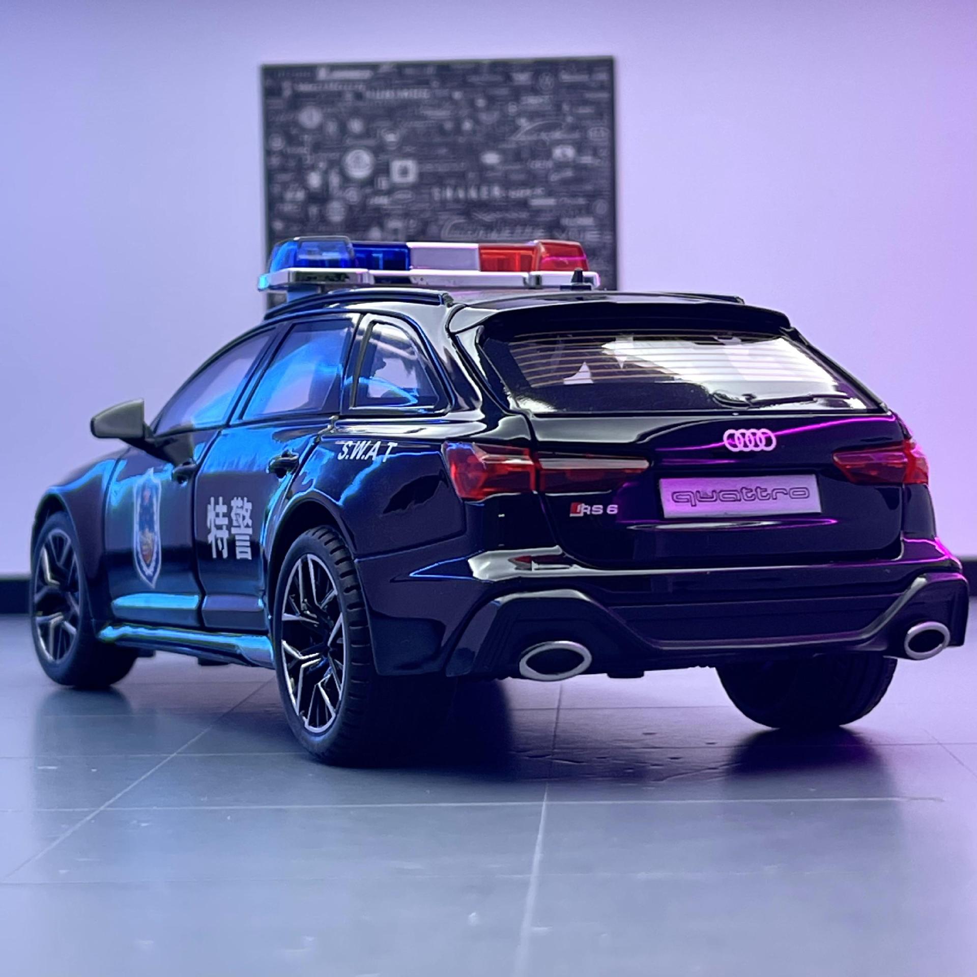 Weili modelo de coche de aleación 1: 24 nuevo Audi RS6 coche de policía con sonido y luz Tire hacia atrás modelo de coche de juguete colección de decoración