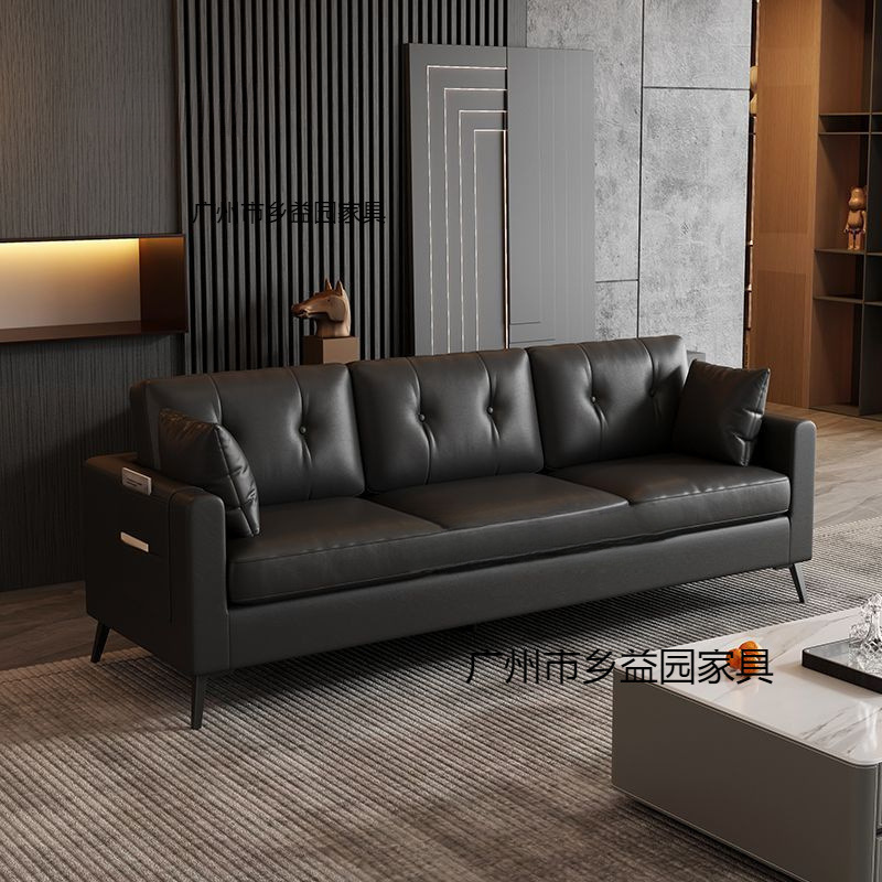 Sofa Small Apartment Rental House Office Clothing Store Home Double or Three Person Black Leather Sofa Living Room