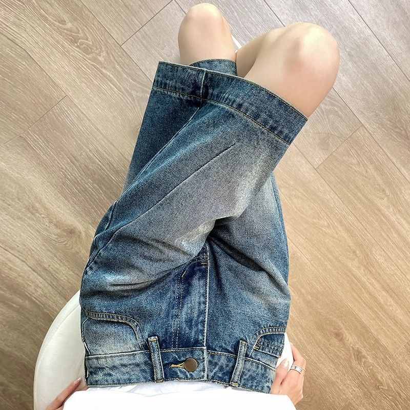 Vintage Spice Girls Five-point Pants Denim Shorts Women's Summer Low Waist Five-point Pants Loose Design Sense Straight Wide-leg Mid-length Pants Vintage Spice Girls Five-point Pants Denim Shorts Women's Summer Low Waist Five-point Pants Loose Design Sense Straight Wide-leg Mid-length Pants
