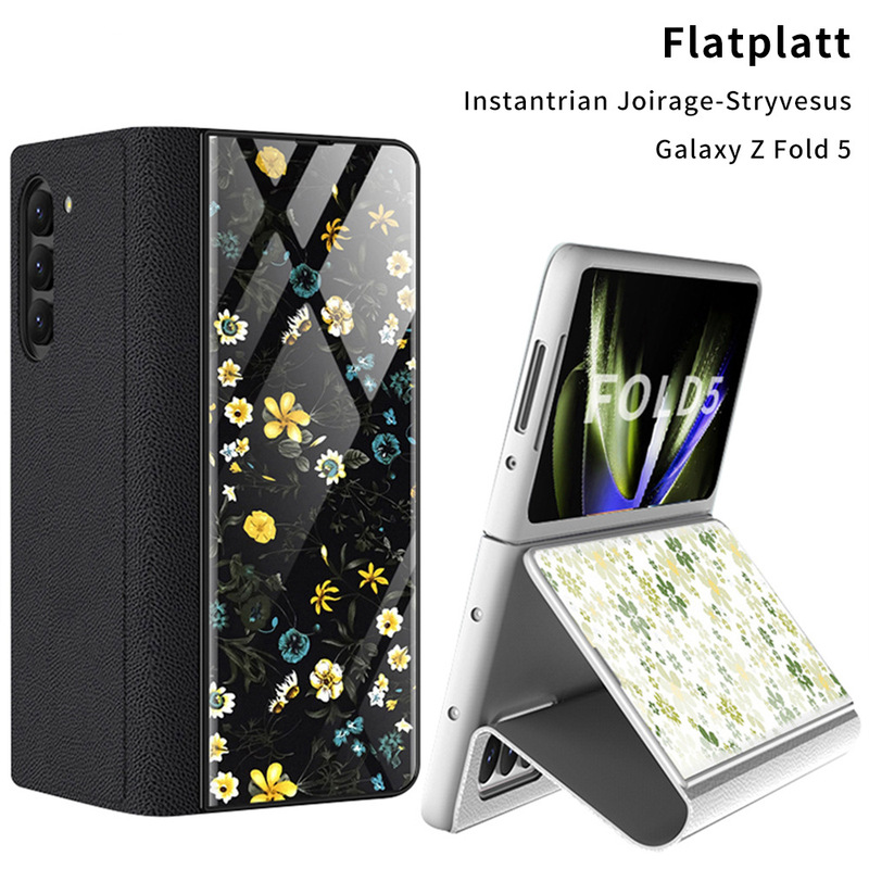 GKK for Samsung Z FOLD5 mobile phone protective case w24 flip phone case ZFOLD5 floral glass leather case GKK for Samsung Z FOLD5 mobile phone protective case w24 flip phone case ZFOLD5 floral glass leather case