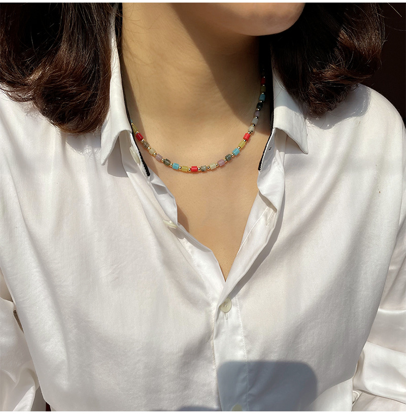 1 Piece Simple Style Geometric Multicolor Beaded Glass Patchwork Womenu0027S Necklace