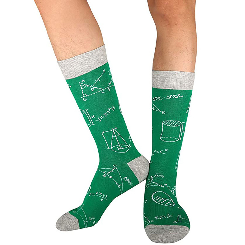 2025d Colorful Math Print Men's Cotton Mid-Calf Socks_voghion.com