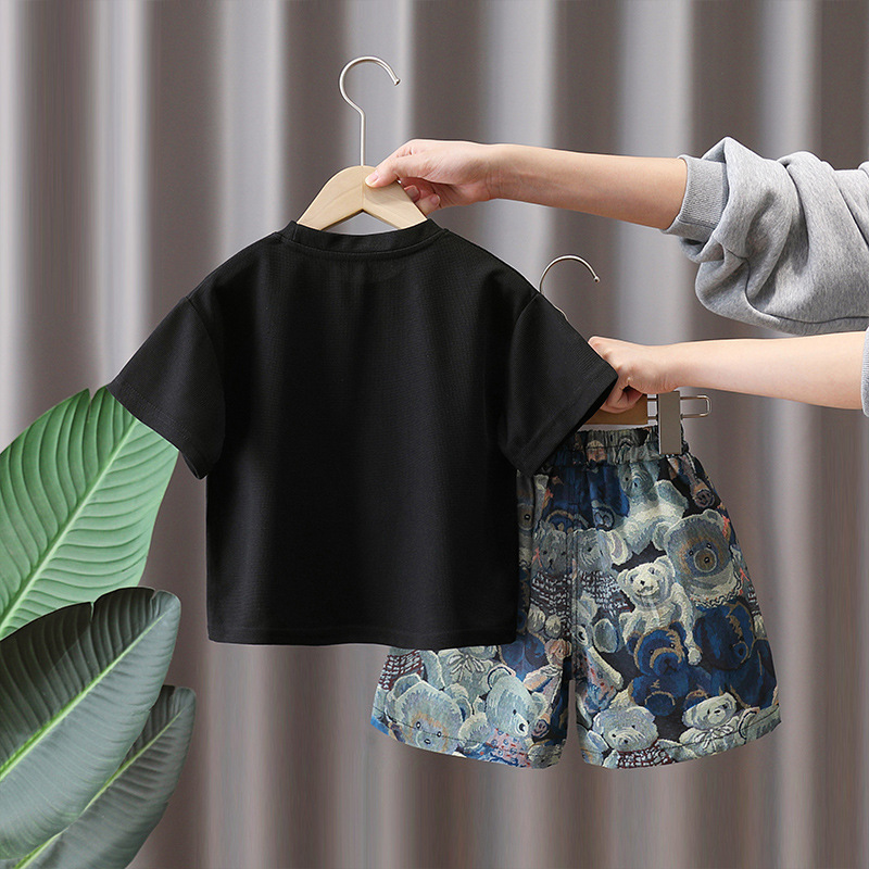 7227 Traje de manga corta para niños 2025 Nuevo estilo de verano para niños Ropa hermosa y de moda Verano delgado de dos piezas Verano