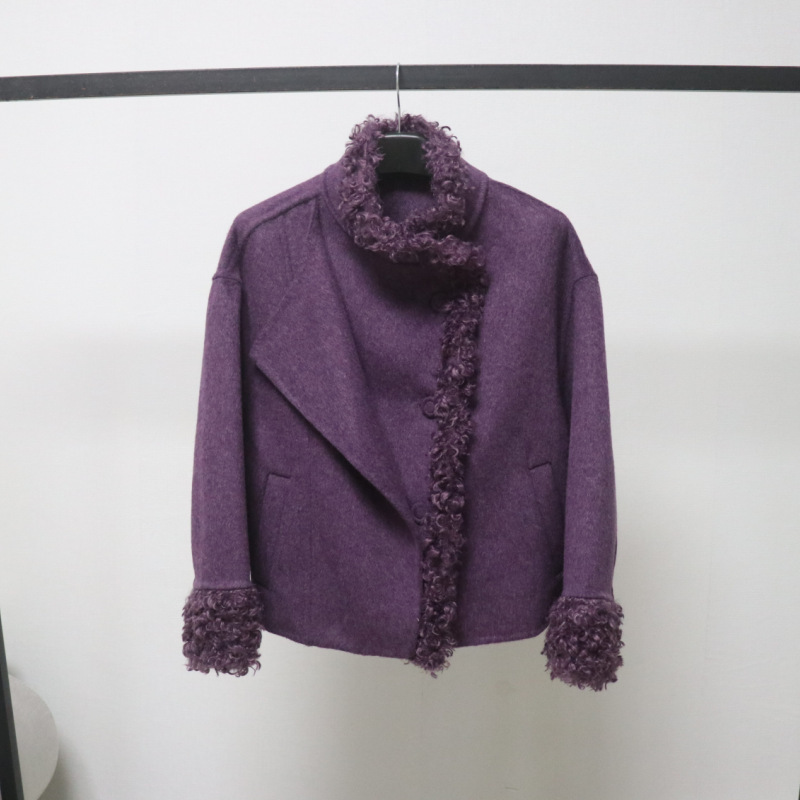 Korean-style double-sided wool coat for women, short style, new autumn and winter collection, stand-up collar, single-breasted woolen coat for petite individuals