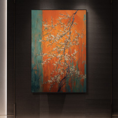 竖版高级感花卉玄关茶室新中式装饰画禅意复古走廊过道侘寂风挂画