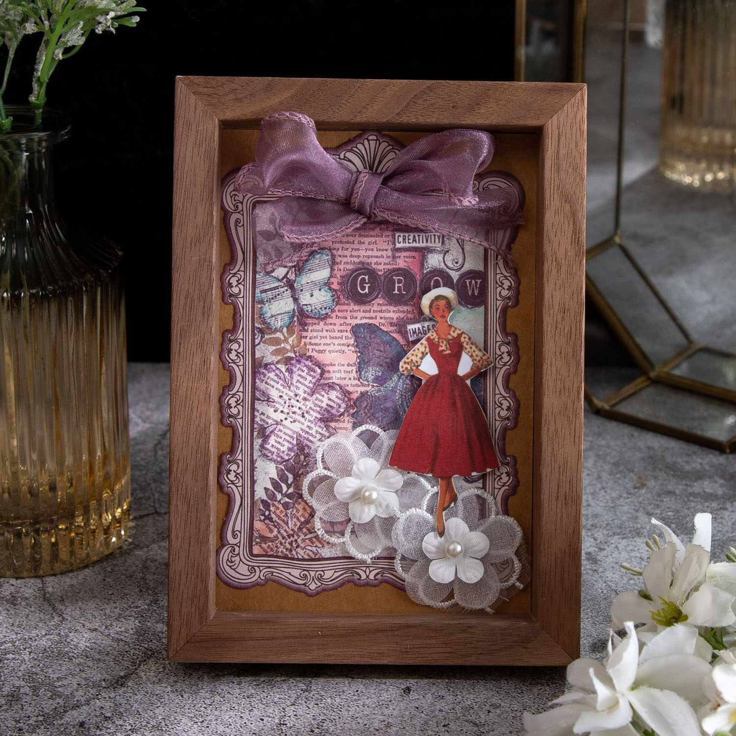 Hermoso día material espejo flor borde serie retro arte diario DIY decoración base 30 unidades 6 modelos