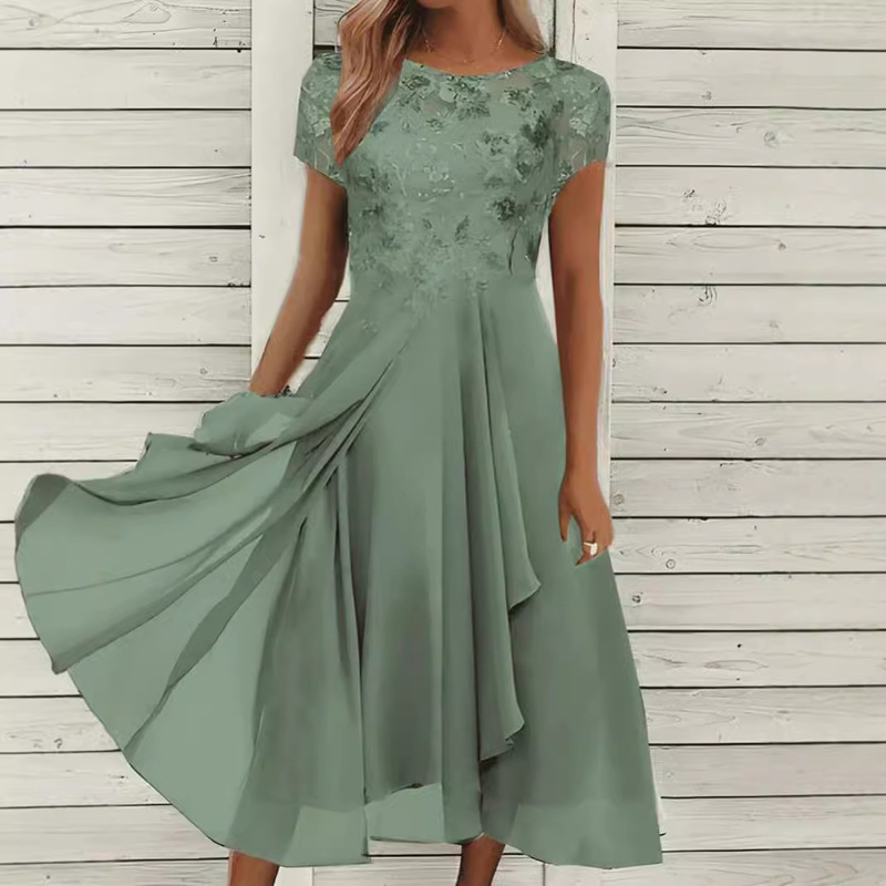 2025 European Station European and American Amazon Dress Chiffon Splicing Round Neck Sequin Printed Large Swing Skirt Long Skirt Dress 2025 European Station European and American Amazon Dress Chiffon Splicing Round Neck Sequin Printed Large Swing Skirt Long Skirt Dress