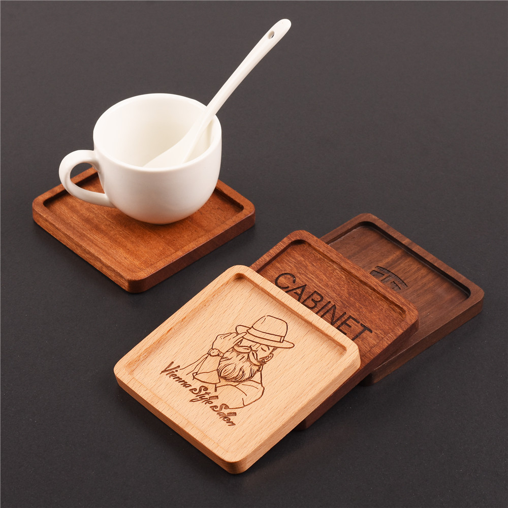 Creativo posavasos de madera maciza logo palabra grabada bandeja de té de madera bandeja de té bandeja de té bandeja de té bandeja de té bandeja de té de madera almohadilla de aislamiento térmico de estilo japonés