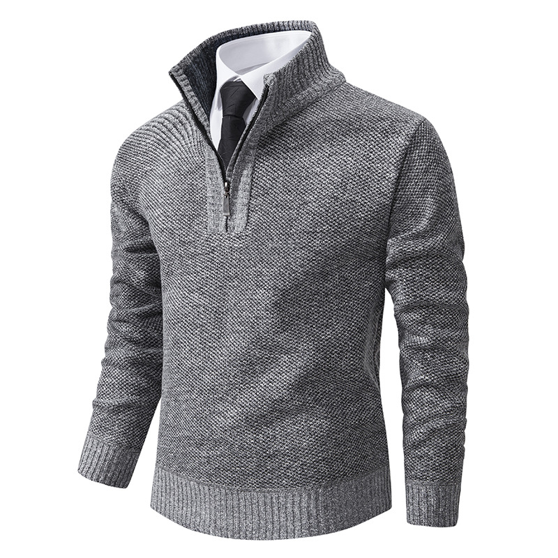 Men's 2024 men's casual knitted base stand up collar with fleece warm sweater jacket for men_voghion.com