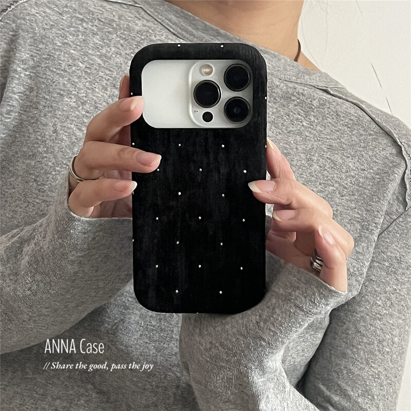Autumn and Winter Ins Black Velvet Starry Sky Glitter Velvet Phone Case Suitable for iPhone 17 Pro Max Apple 14 Soft 13 New Model 15 Pro Female 16 Pro Max Anti-Drop Protective Cover